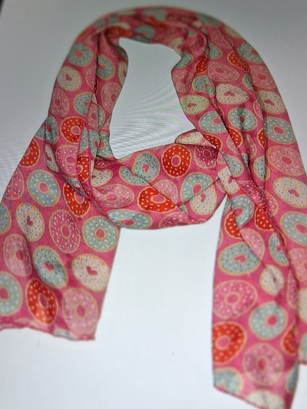 Women's Pink Donut Print Lightweight Novelty Fashion Scarf